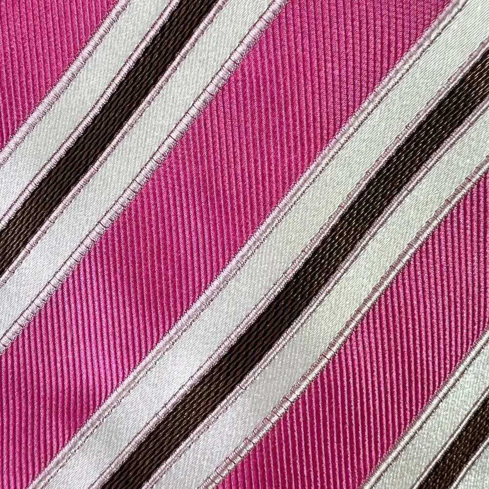 Boss Men's Diagonal Stripe Repp Silk NeckTie Made In Italy Multicolor Pink/Brown